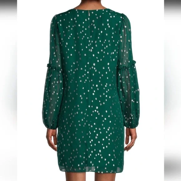 Lilly Pulitzer Cleme Spruce Green Silk Gold Metallic Dot Dress Size 14 - Picture 3 of 11